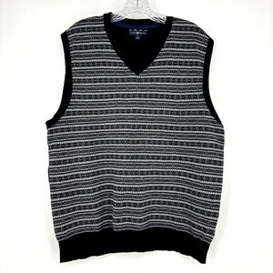 Club Room Men's Sweater Vest Business Golf Size Large Black & Grey V Neck